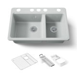Riverby® 33" x 22" x 9.625" Under-Mount Double-Equal Kitchen Sink with Accessories and 5 Oversized Faucet Holes