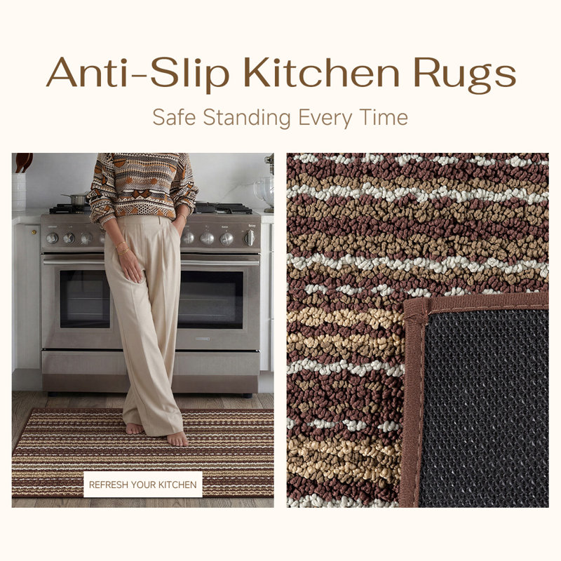 Machine Washable Non-Slip Anti-Fatigue Textured Kitchen Mat, Multicolor, Runner 1'5" x 3'11" 