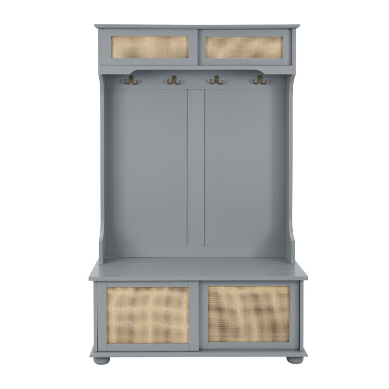 Clothes Hanger Hall Tree Storage Bench Shoe Rack For Entryway, Gray