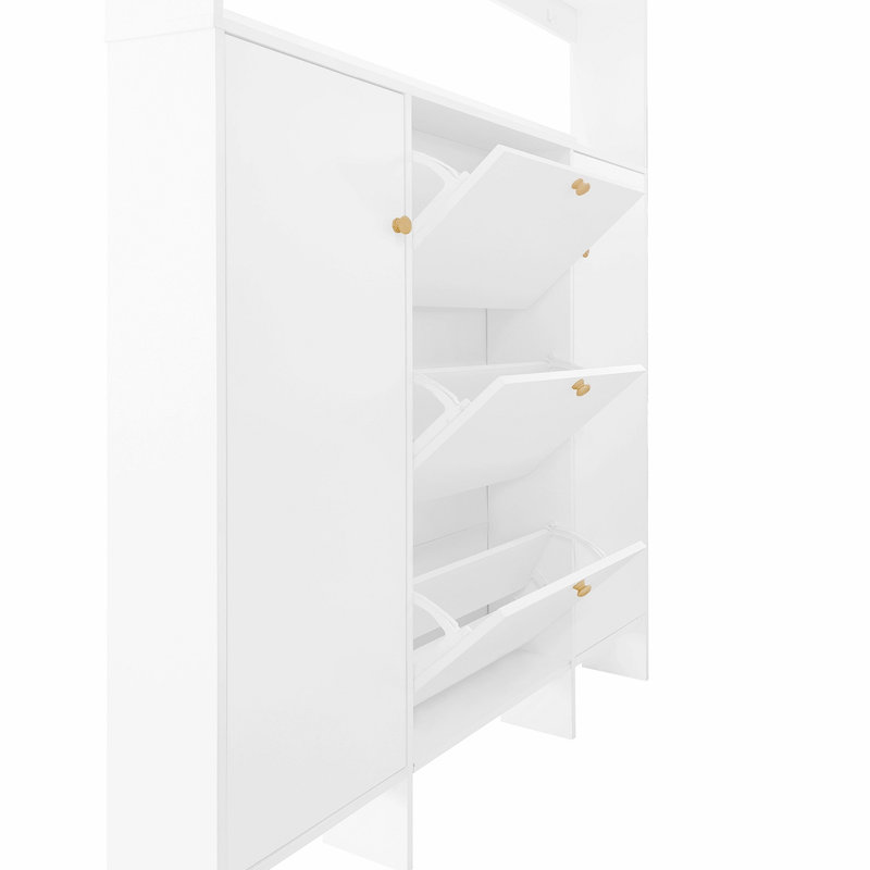 Armoire à chaussures contemporaine avec plateforme de rangement ouverte et 3 tiroirs rabattables, Blanc