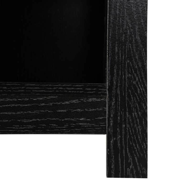 Inus 2 Tier End Table with Drawer and Storage Cabinet, Side Table with Sliding Drawer for Bedroom, Distressed Black