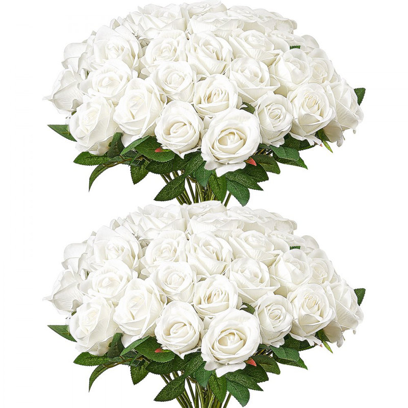 Roses, bouquet de fleurs artificielles pour Noël, Blanc