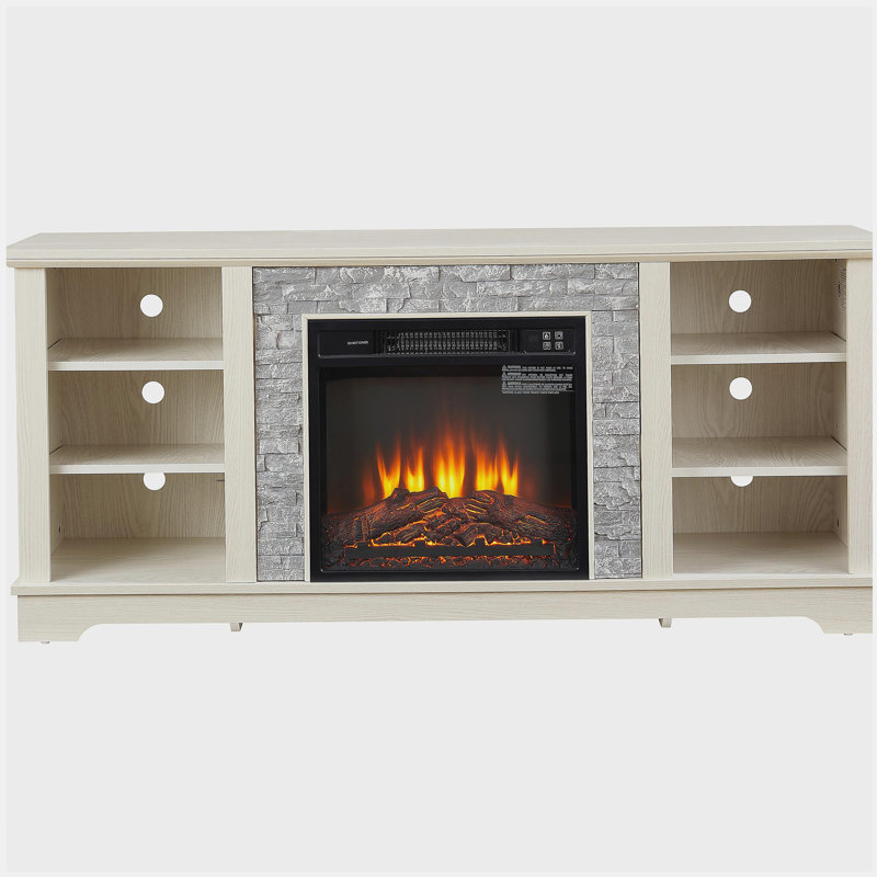Meuble télé avec foyer et console de divertissement en bois avec foyer 18 po, blanc, l 58,31 po x P 15,39 po x H 26,06 po Mantel