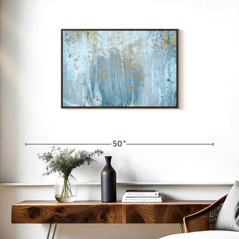 Light Blue Giard, Floating Frame Walnut, 31" X 21"