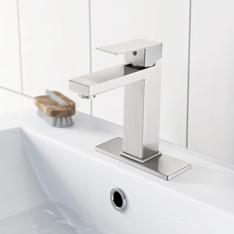 Robinet de lavabo de salle de bain à poignée simple en acier inoxydable, Nickel brossé