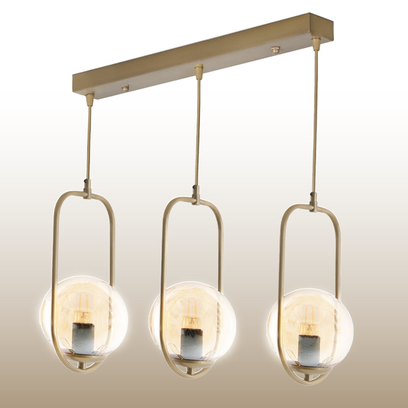 Luminaire suspendu pour îlot de cuisine 3 lumières à hauteur réglable, Transparent