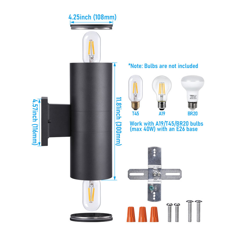 Milanka Round Up Down Outdoor Armed Sconce Waterproof, 12 Inch