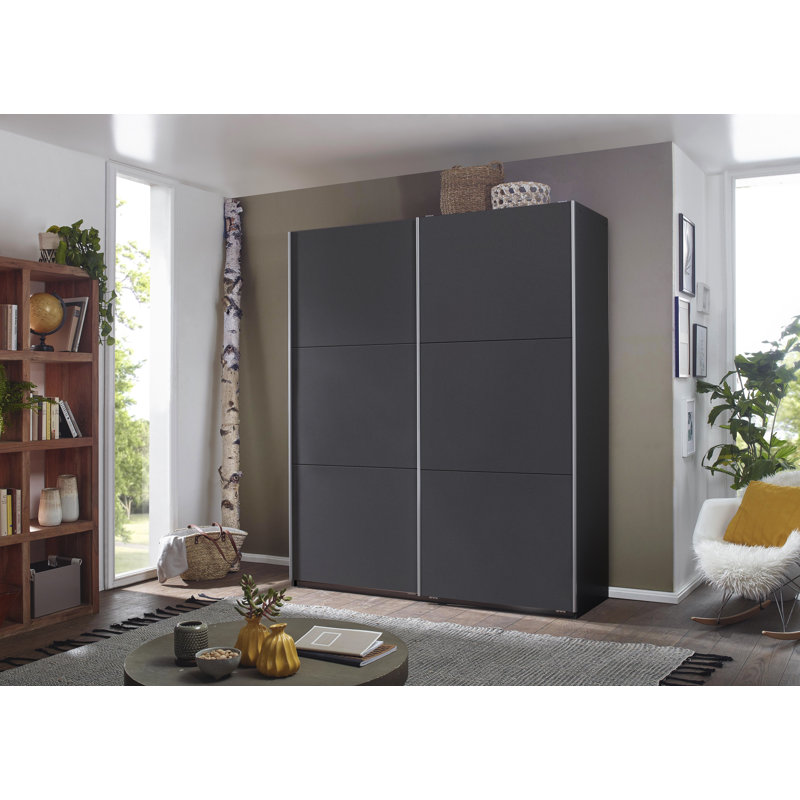 Santiago sliding door wardrobe, 210cm H x 175cm W x 59cm D, Premium:1Sh/C.R/(4)Sh/1hookrail/floatingdamper, Grey Metallic