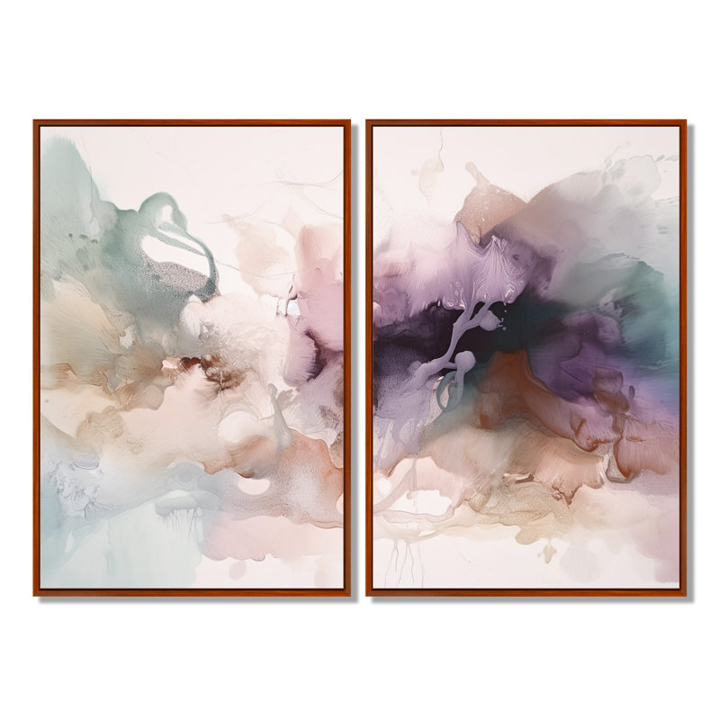 Marbre délicat brun abstrait III - art mural moderne sur toile 2 pièces, Impression encadrée flottante, 36'' H x 48'' W
