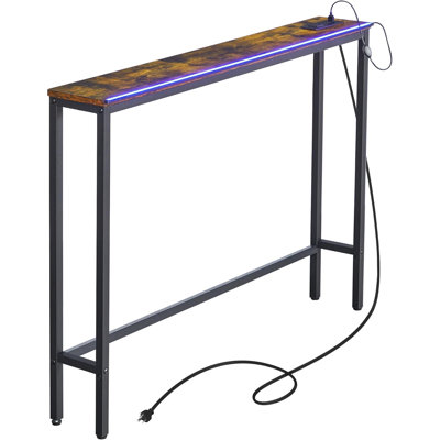 17 Storeys 5.9" Narrow Console Sofa Table with Power Outlets and USB Port, 5.9" Dx39.4 Wx31.1 H Long Behind Couch Table with Metal Frame and 6.5’ Extension Cord, Rustic Brown