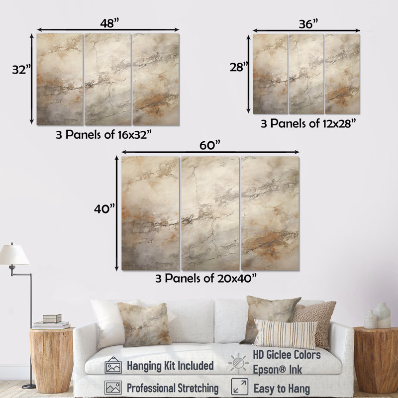 Ensemble de salon Beige Minimalisme Tempêtes III - Tempêtes, Toile tendue, H 40 po x l 60 po x P 1 po