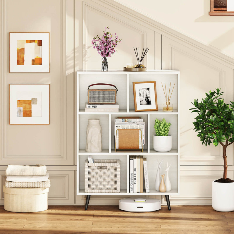 7 Cube Bookcase 3-Tier Modern Storage Organizer with 4 Metal Legs Bookshelves