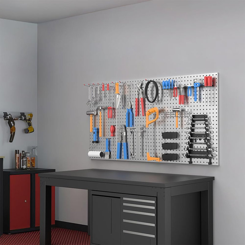 Panneaux muraux perforés métalliques, panneaux perforés pour le rangement d'outils de garage, Grey
