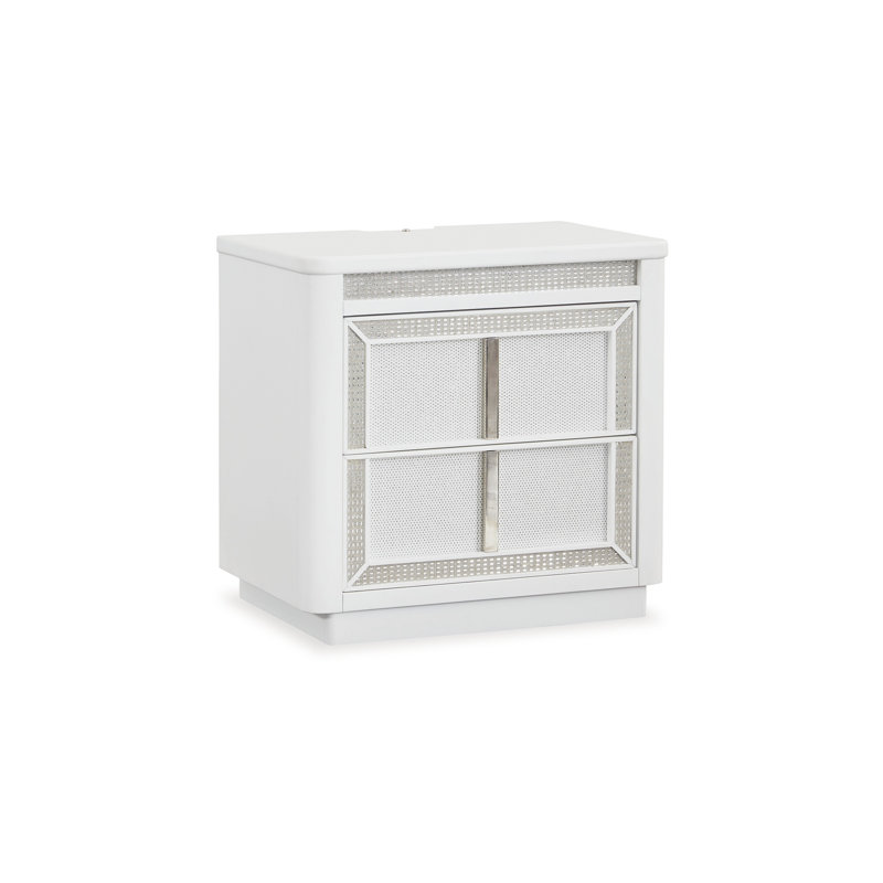 Table de chevet Canaal, 2 tiroirs, bois massif blanc, 28 pouces, lumière DEL