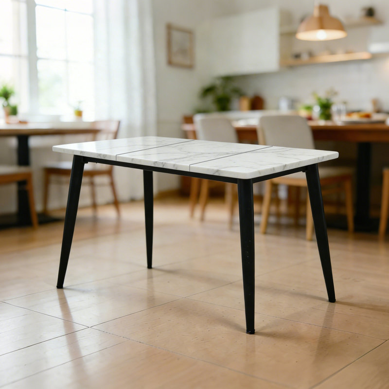 Tables de salle à manger peu encombrantes, bois blanc et métal, table de cuisine moderne