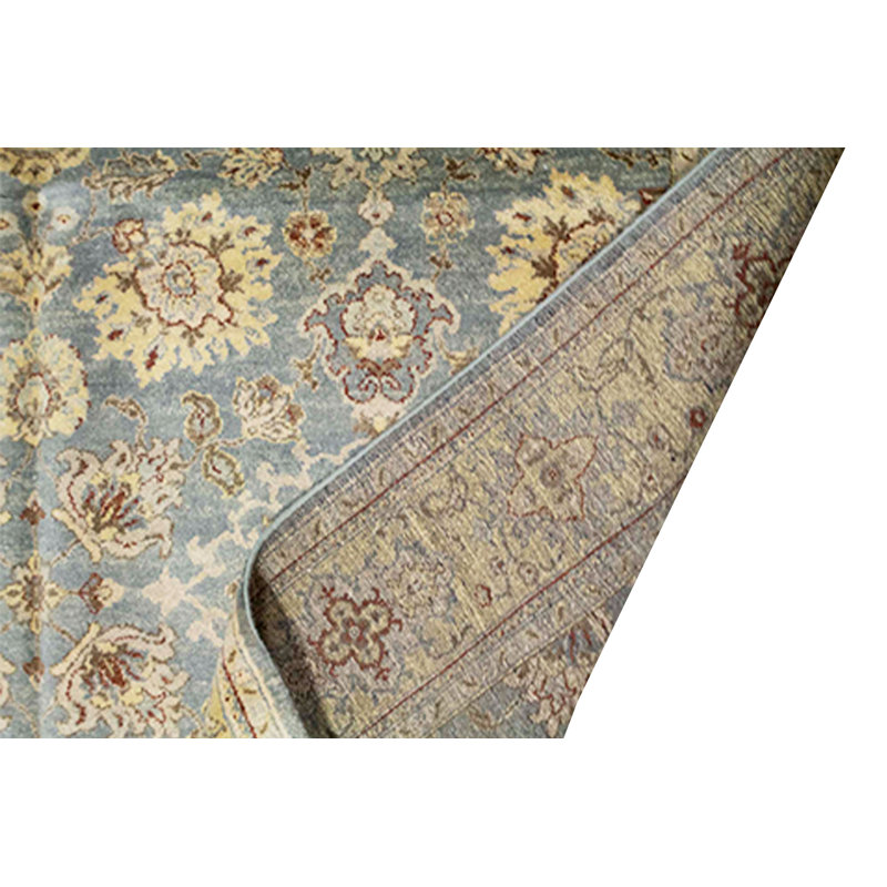 Tapis bleu clair et doré de haute qualité noué à la main