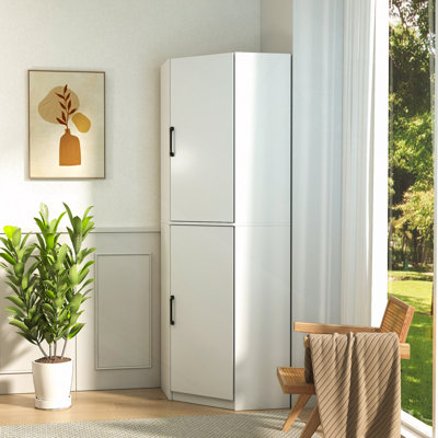 Corner Kitchen Pantry Cabinet, 70.87" Tall Freestanding L-Shaped Storage Cabinet with 2 Doors and Shelves, Space-Saving Corner Cupboard with Door Organizers for Kitchen, Dining Room, Living Room