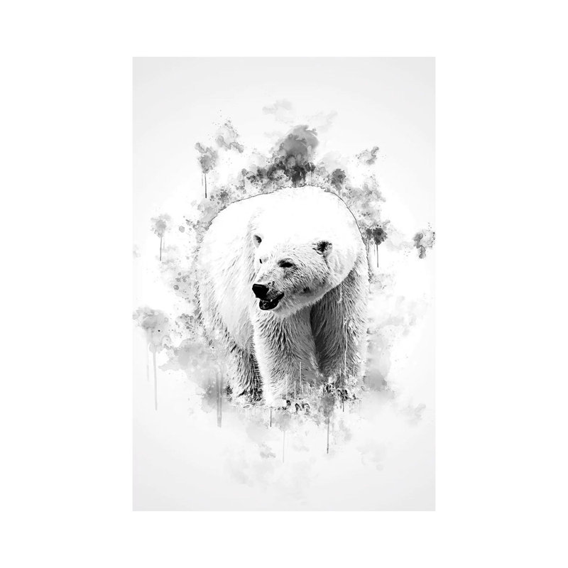 Impression sur toile tendue, "Ours polaire en noir et blanc" par Marcel, H 40 po x l 26 po x P 1,5 po