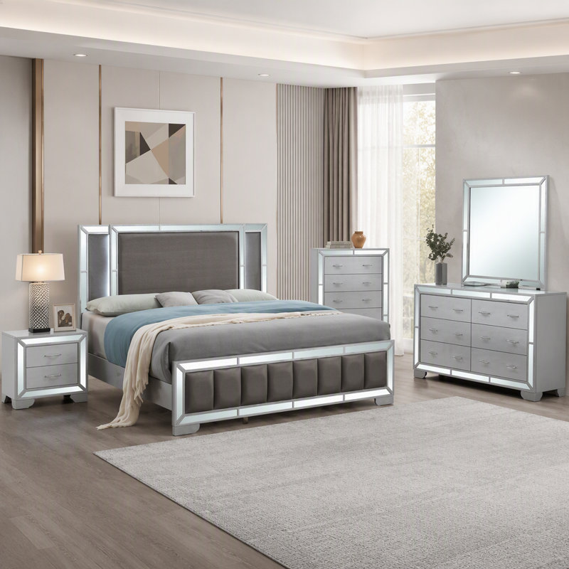 Lit double Murry G004800A-FB (matelas non inclus), argent