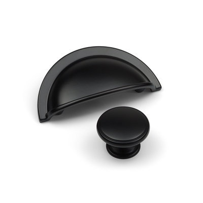 Matt Black Half Moon Cup Handle & Coordinating Knob