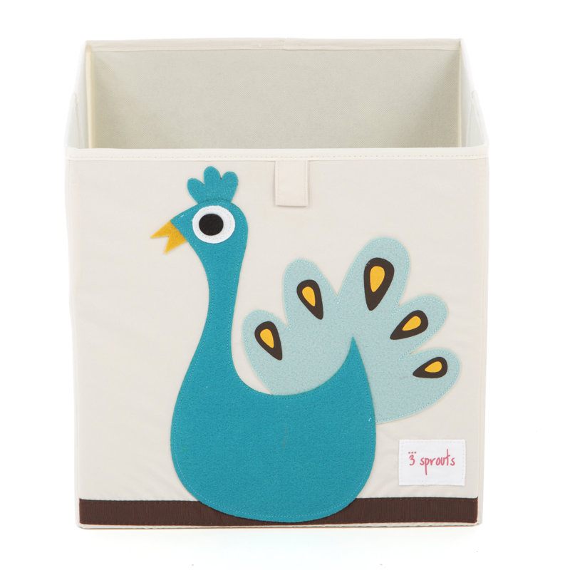 Blue Peacock Foldable Fabric Storage Cube for Kids