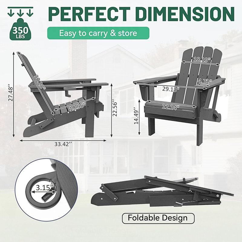 Ensemble de 2 chaises Adirondack, chaises d'extérieur pliantes avec porte-gobelet, Gris