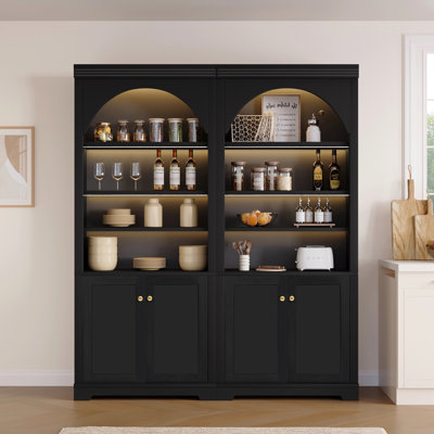 Bibliothèque autoportante 70,9 "arquée, bibliothèque avec armoire de rangement et tablettes réglables pour le salon, le bureau à domicile (ensemble de 2)