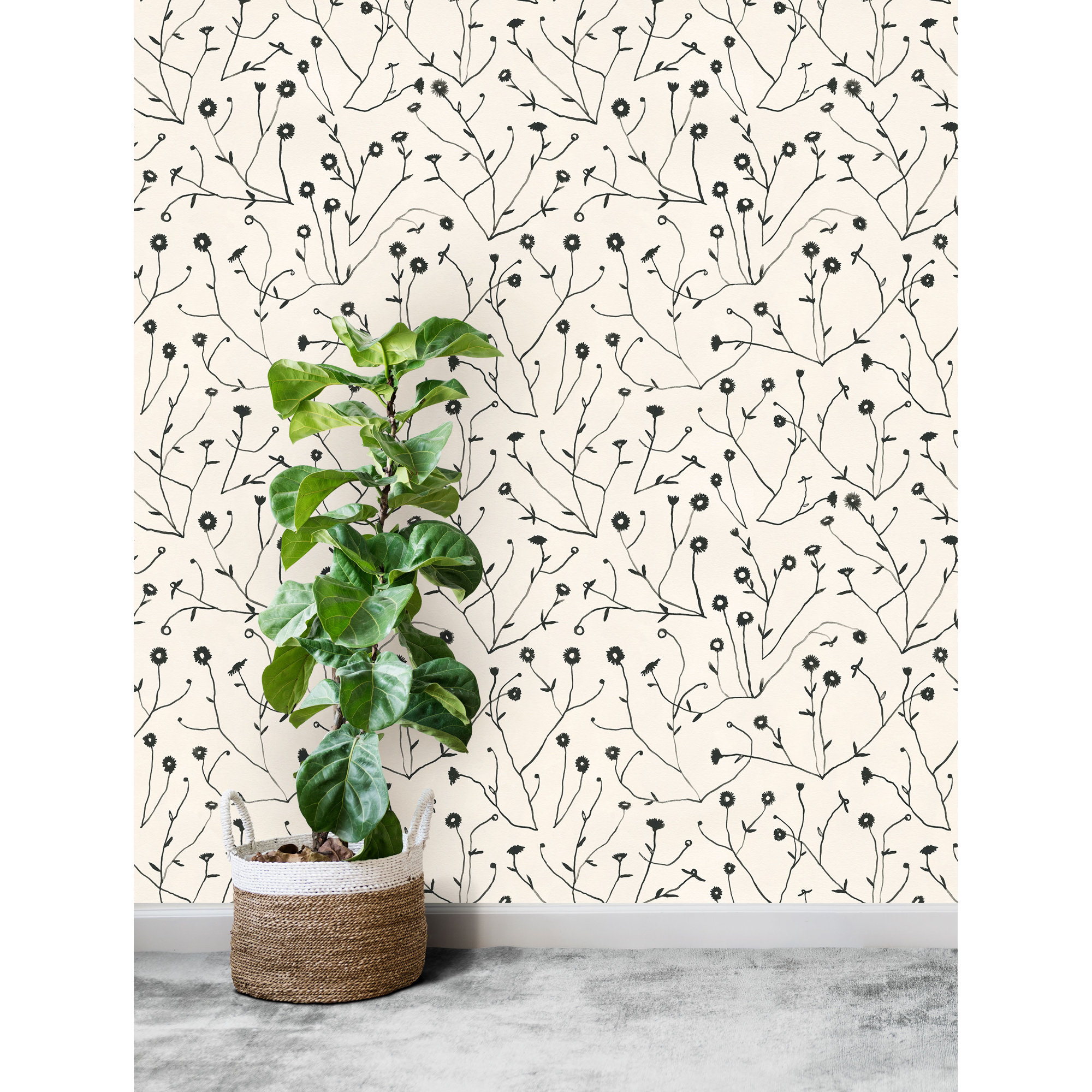 Keyes Floral Wallpaper, Cream/Black