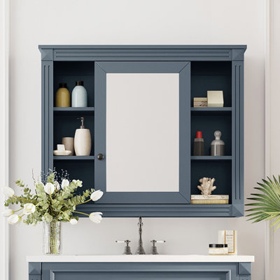 Armoire de rangement murale 35 po x 28 po, armoire à pharmacie, armoire murale moderne avec miroir, armoire à miroir avec 6 tablettes ouvertes (meuble-lavabo non inclus), rangement pour salle de bain