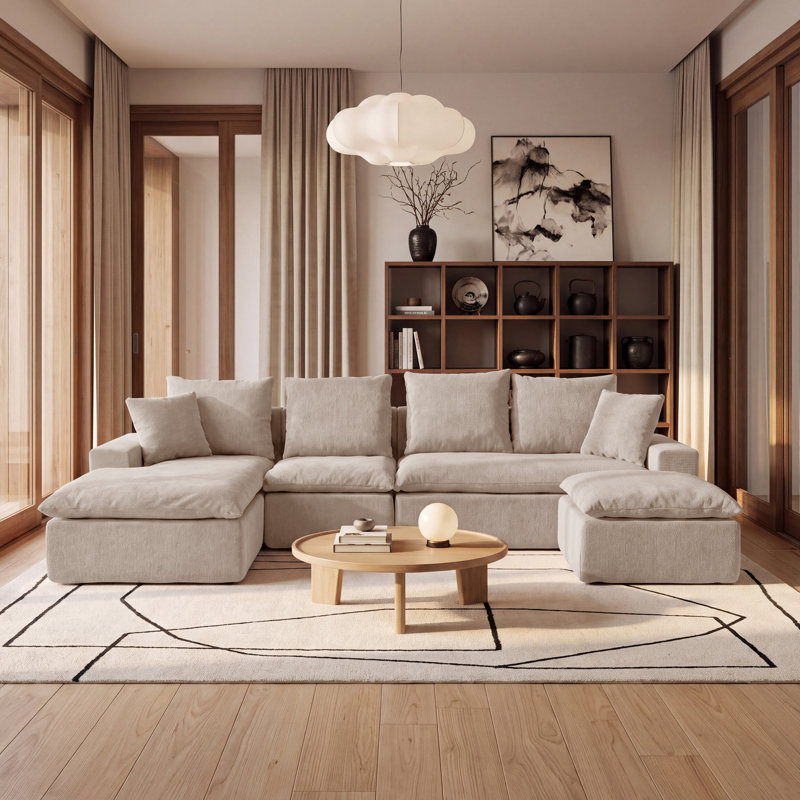 Canapé modulaire en U 118,1 po, canapé modulaire en chenille avec ressorts ensachés, sièges rembourrés à assise profonde modernes pour le salon, pas de rouleau de montage