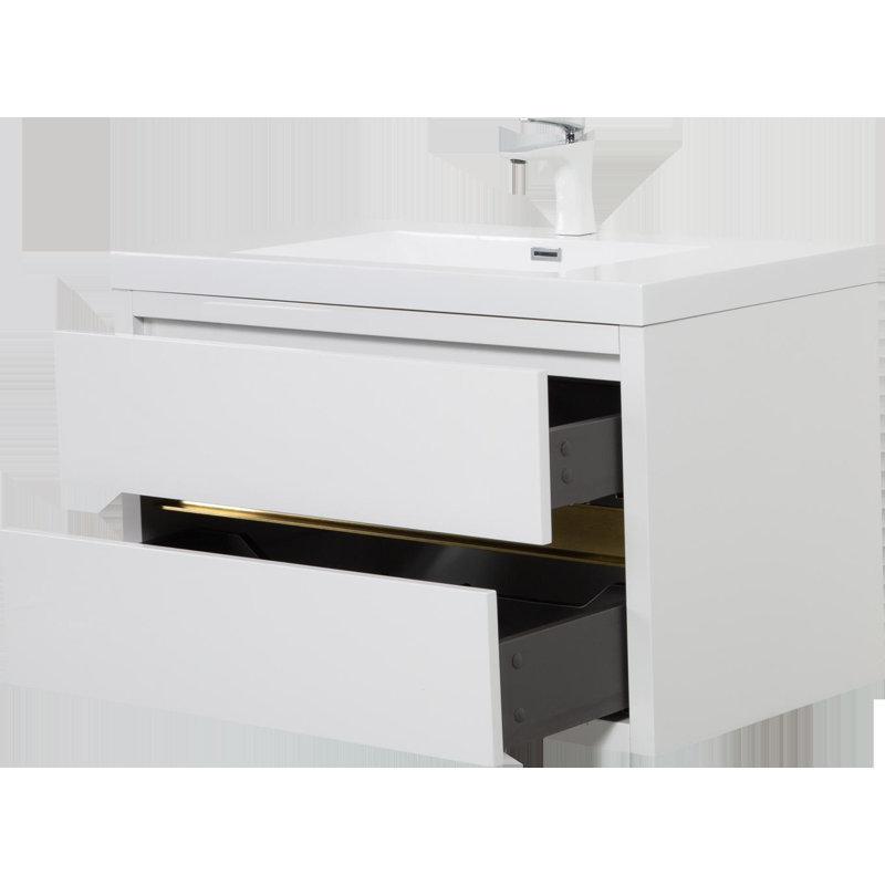 Meuble-lavabo mural 35,5 po avec lavabo, Blanc lustré