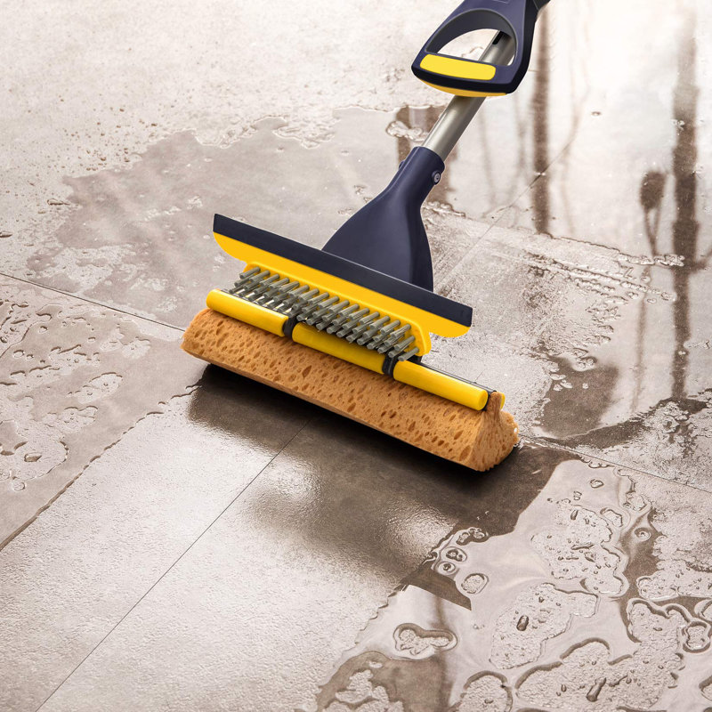 Sponge Mop Home Commercial Use Tile Floor Bathroom Garage Cleaning With Squeegee And Easily Dry Wringing,(Yellow)
