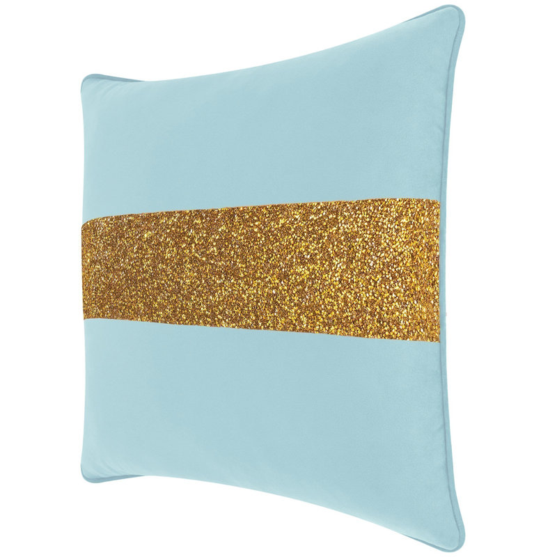 Coussin lumineux avec rayures strass - velours, Velours turquoise / or, Carré 20 po