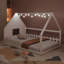 Lit double en bois avec fenêtre et clôture, un espace de rêve pour les enfants