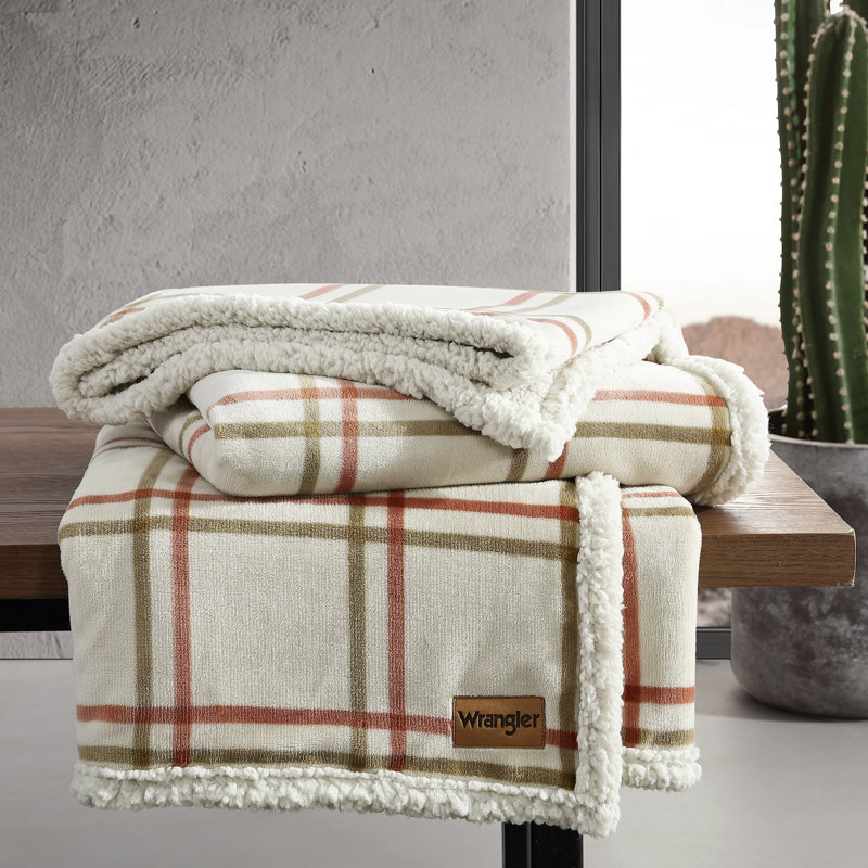 Wrangler Bright Orange Reversible Fleece Sherpa Throw Blanket