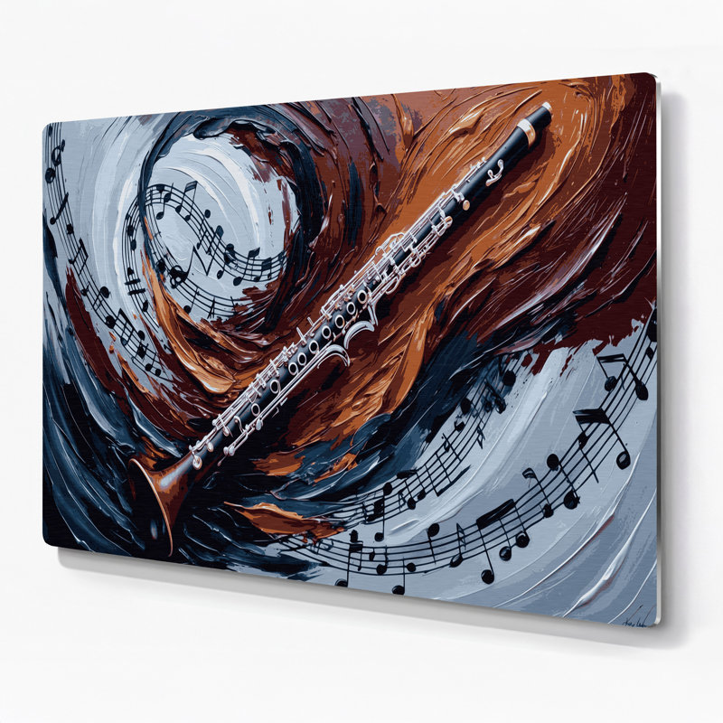 «Music Bass Clarinet», art mural en métal mauve, H 11 po x l 14 po