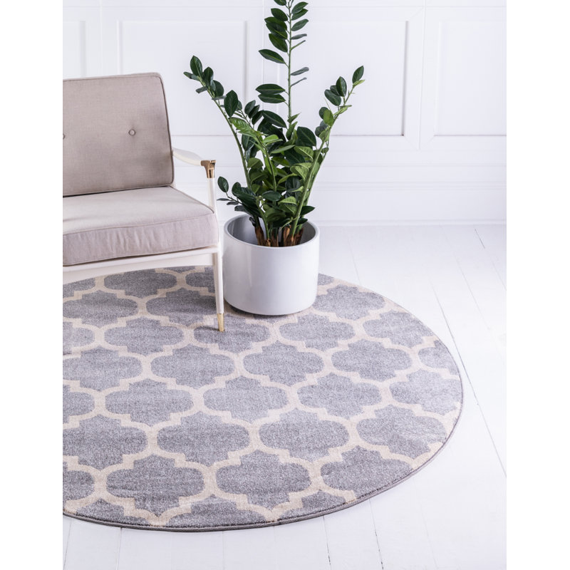 Tapis à motif géométrique gris Molly, Rond 6 pi 1 po