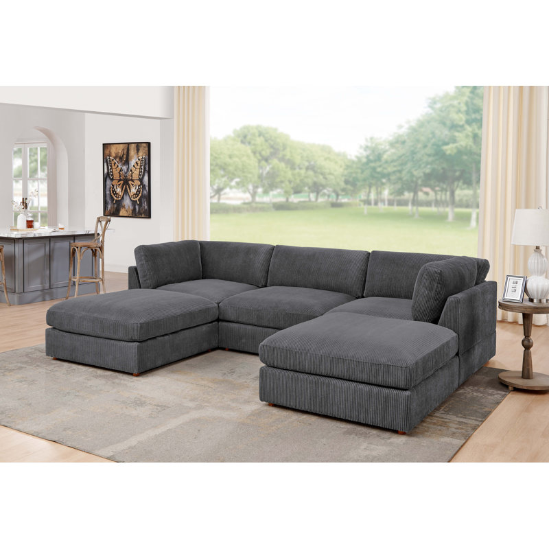 Canapé modulaire en velours côtelé Alderrdeen, Gris foncé