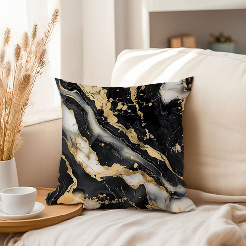 Abstract Black & Gold Geode Crystals Marble XI Modern, 16" H x 16" W