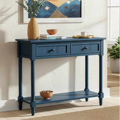 Console Daisy Series avec deux tiroirs et une tablette inférieure (bleu marine foncé)