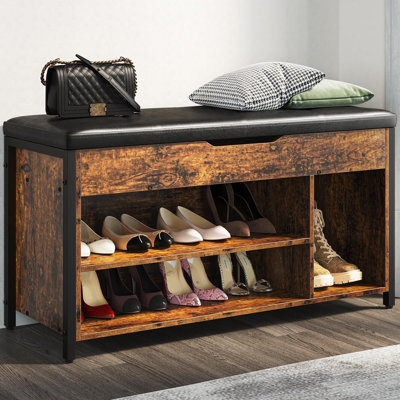 Shoe Storage Bench for Entryway, 7 Pair Shoe rack with Hidden Storage 35.4"/39.4" W