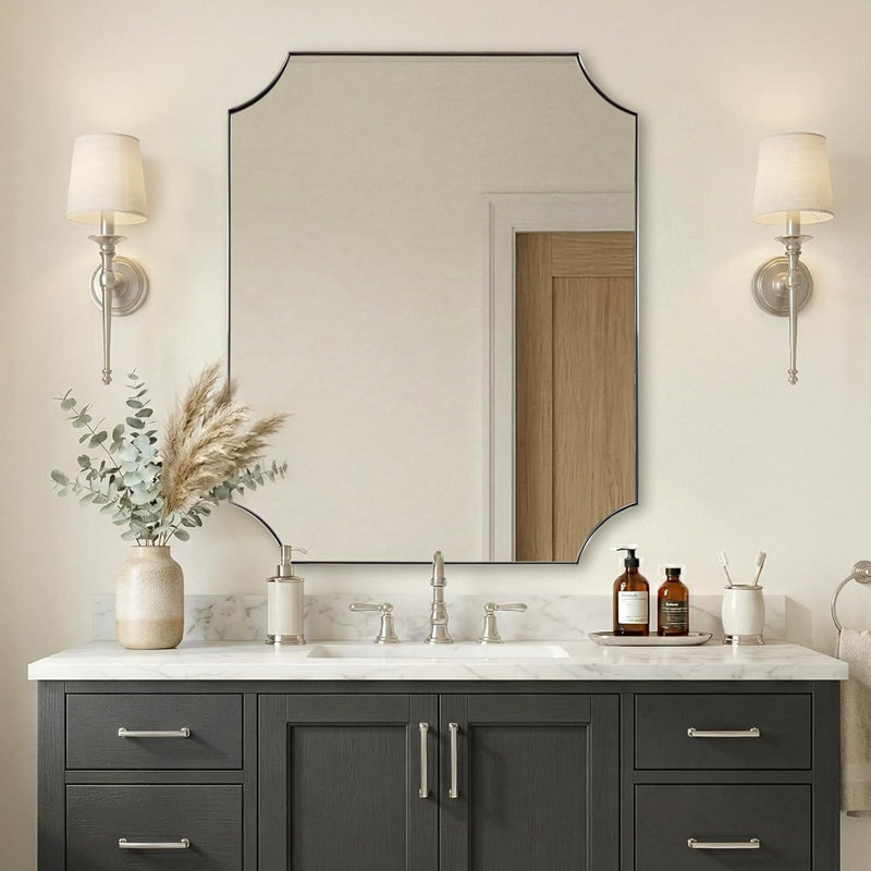 Miroir de salle de bain Tariro Cadre en acier inoxydable, 36 po x 24 po, Nickel brossé
