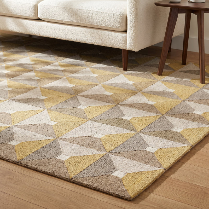 Gilderoy Geometric Hand Tufted Wool/Cotton Area Rug in Gold/Gray, Rectangle 6' x 9'