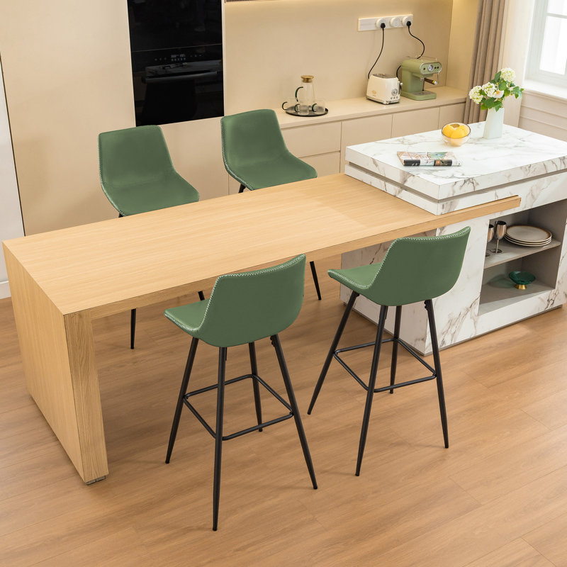 Tabouret de comptoir moderne en similicuir, Tabouret de bar (siège d'une hauteur de 28 po), 4, Vert