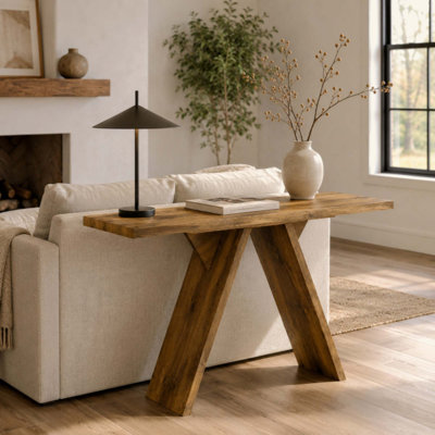 Console, table d'entrée étroite de 43,4 pouces de long avec base en forme de V, console de canapé rustique pour le couloir, le salon, le canapé derrière