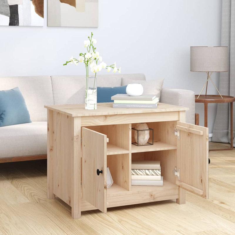 Kittell Solid Wood Four Leg Coffee Table with Storage, Brown
