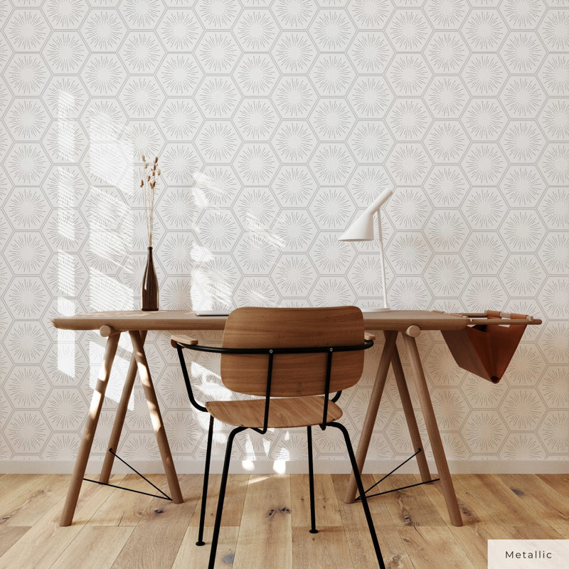 Bogomila 16.5' L x 20.5" W Peel and Stick Wallpaper Roll, 20.5" L x 33" W, Metallic Platinum