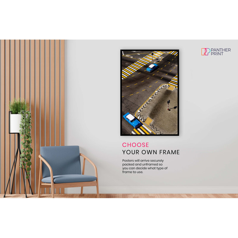 Old Crosswalk And Blue Vintage Cars - No Frame Print, 31cm H x 20cm W