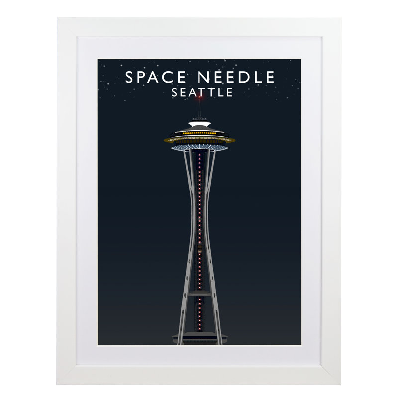 'Space Needle Night' by Richard O'Neil - Print, White Wood Frame, 54 cm H x 44 cm W x 2.2 cm D