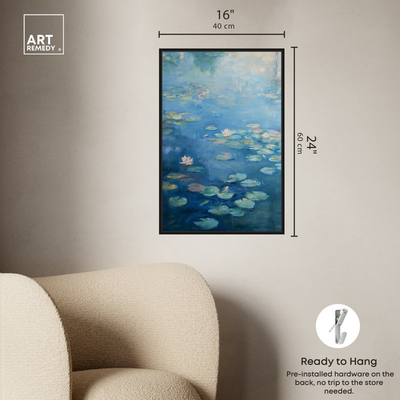 Lilypad en bleu, Cadre noir, H 25 po x l 17 po